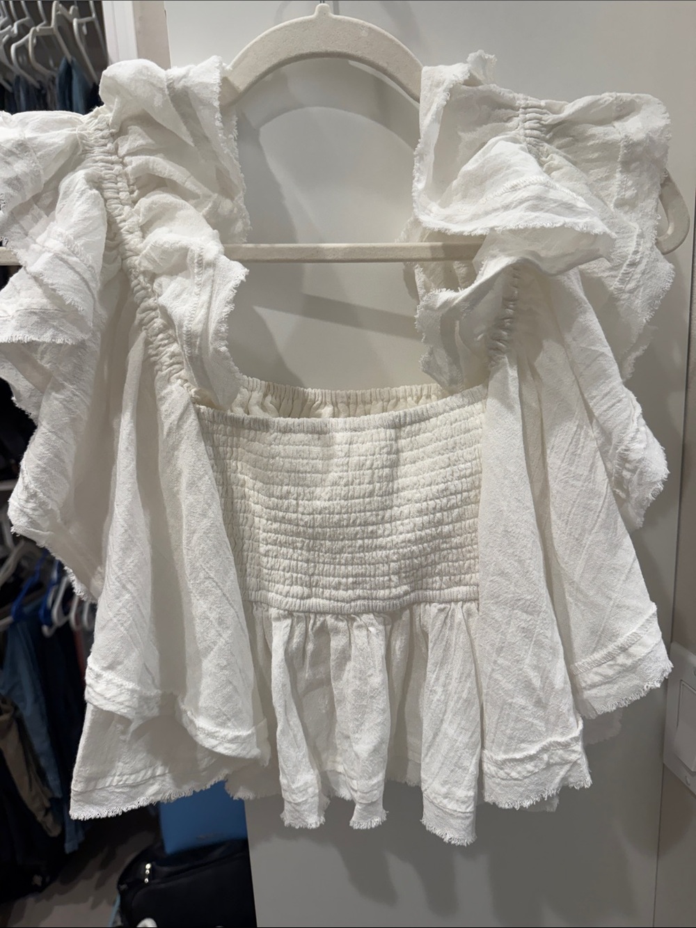 Free People Ivory Smocked Crop Top